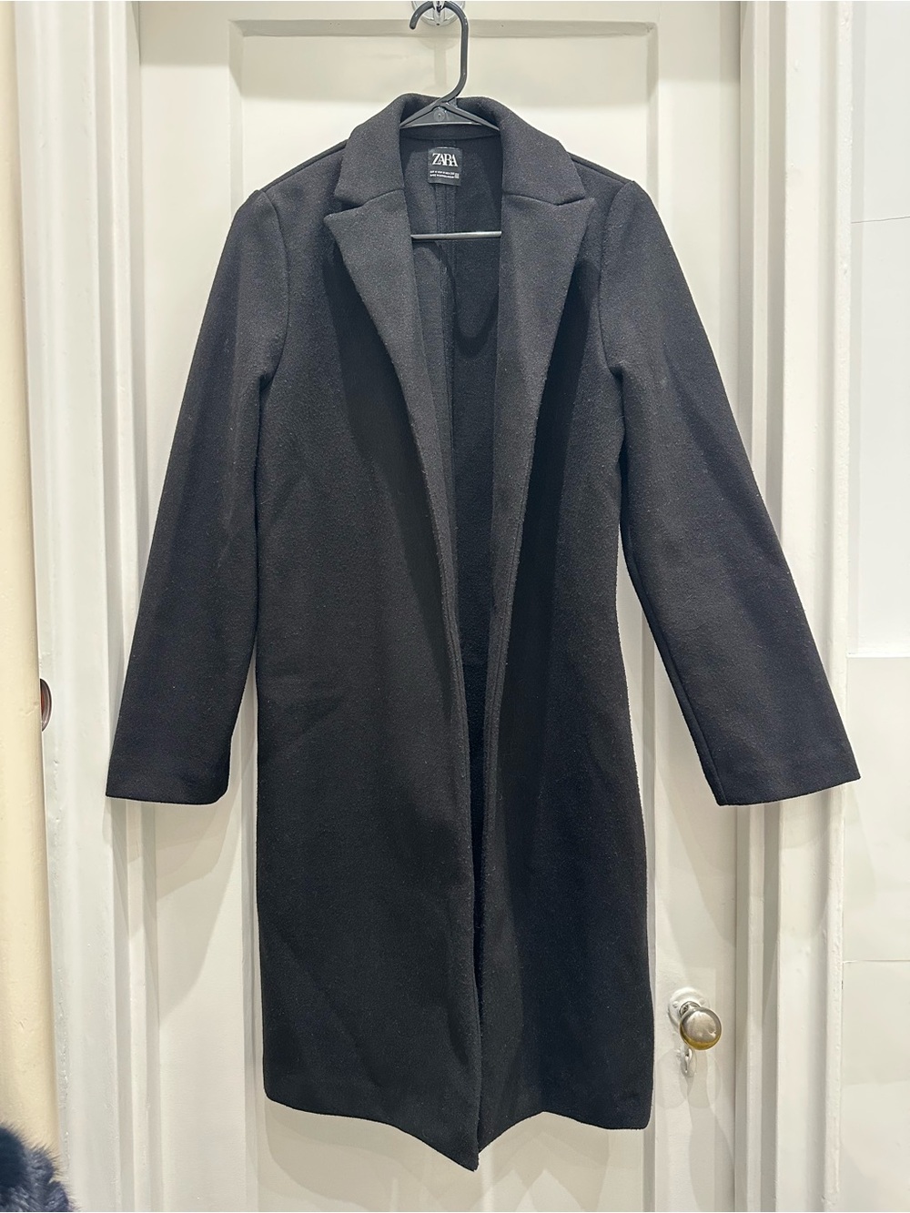 Zara Black Long Single-Breasted Trench Coat